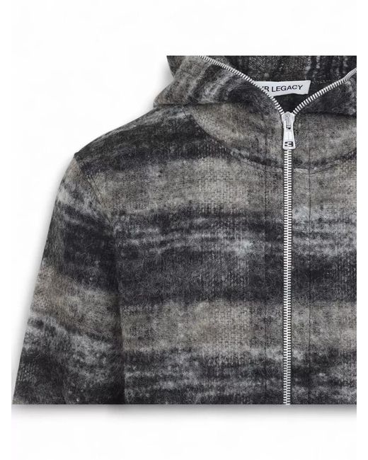 Our Legacy Gray Checked Knit Hooded Zip Sweatshirt for men
