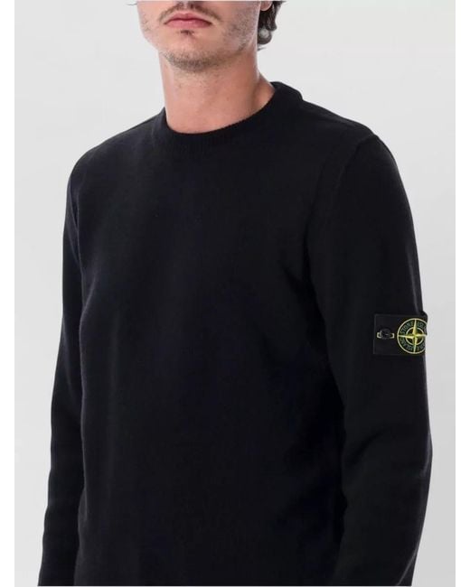 Stone Island Blue Lambswool Crewneck Sweater Long Sleeves for men