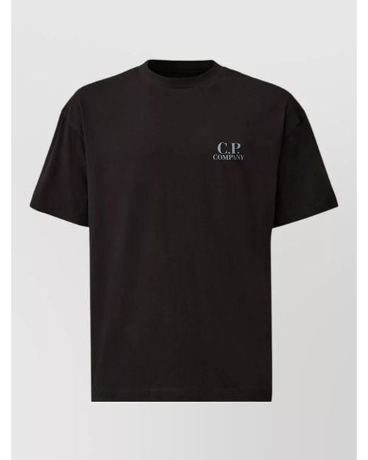 C P Company Black Logo Cotton Crew Neck Short Sleeve T-Shirt for men