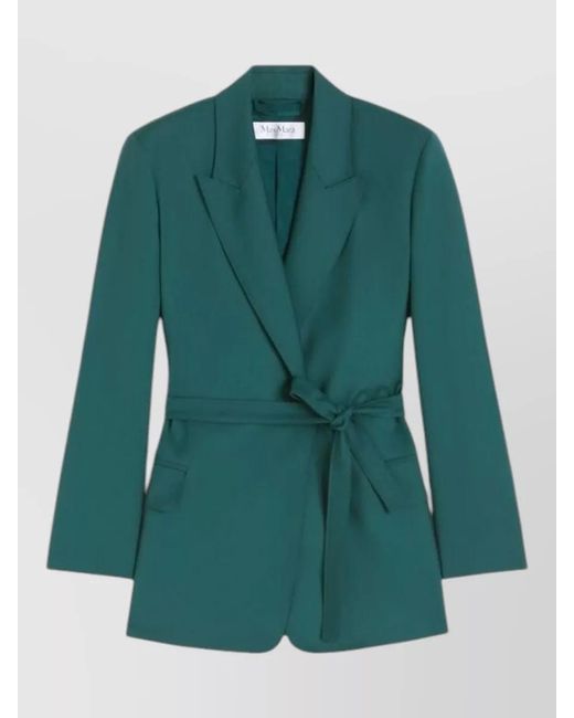 Max Mara Green Tailored Jacket Belted Waist Flap Pockets