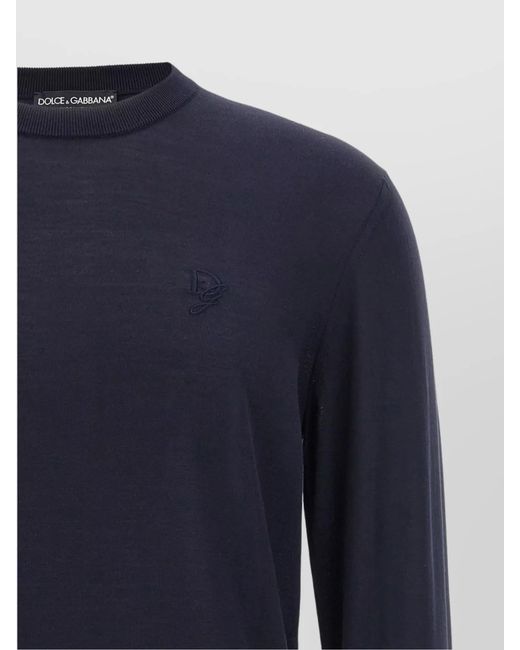 Dolce & Gabbana Blue Silk Logo-Embroidered Jumper for men