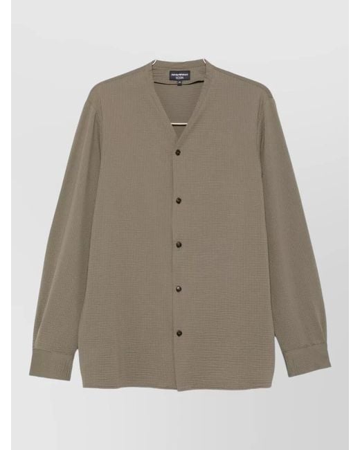 Emporio Armani Natural Textured V-Neck Long-Sleeve Shirt for men