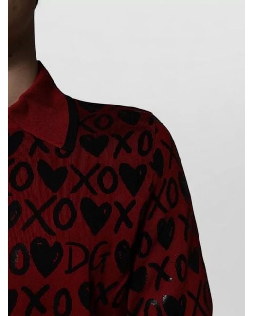 Dolce & Gabbana Red Silk Short-Sleeve Printed Polo Shirt for men