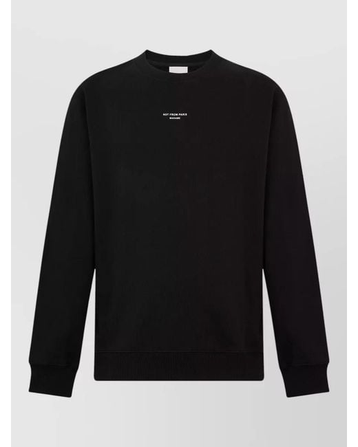 Drole de Monsieur Black Cotton Crew Neck Sweatshirt Embroidered Detail for men