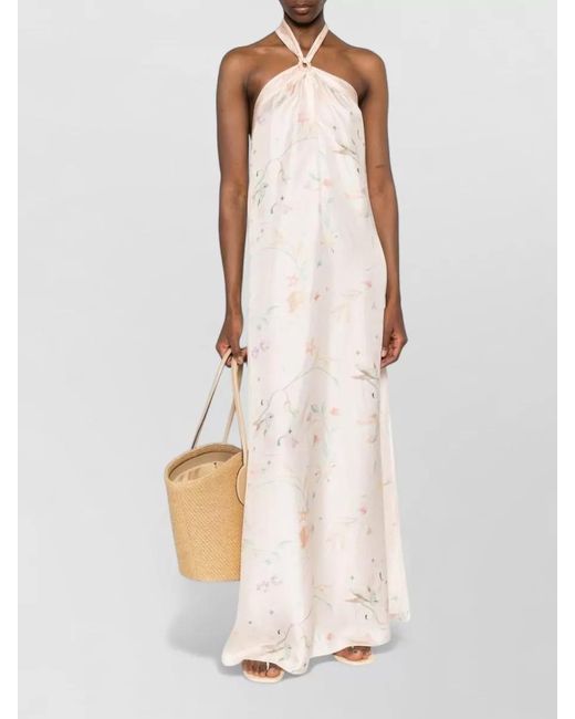 Forte_forte White Halter Neck Silk Maxi Dress Floral