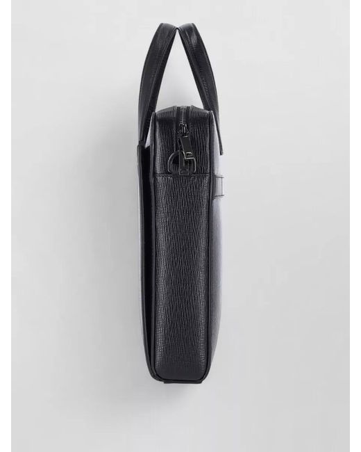 Ferragamo Black Textured Laptop Briefcase Dual Handle Strap for men