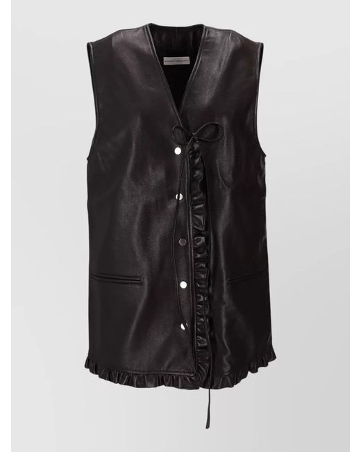 Niccolò Pasqualetti Black Gala Leather Vest Ruffle Trim V Neckline