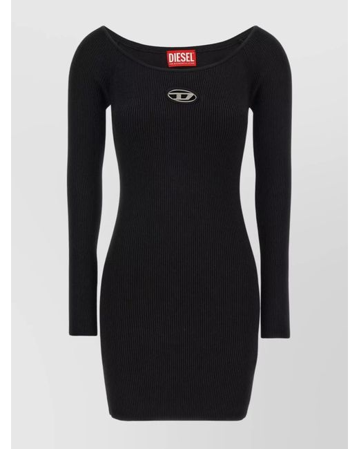 DIESEL Black Ribbed Knit Off Shoulder Mini Dress