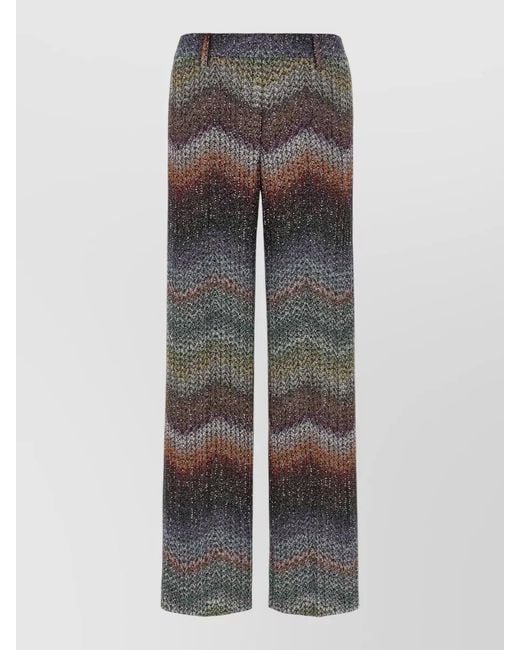 Missoni Gray Zigzag Lamé Wide-Leg Trousers
