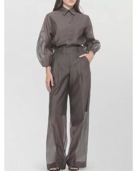 Peserico Gray Cotton Silk Shirt And Wide Leg Trousers