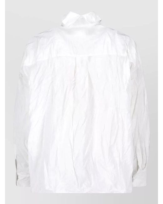 Daniela Gregis White Collared Crinkled Texture Long Sleeve Top