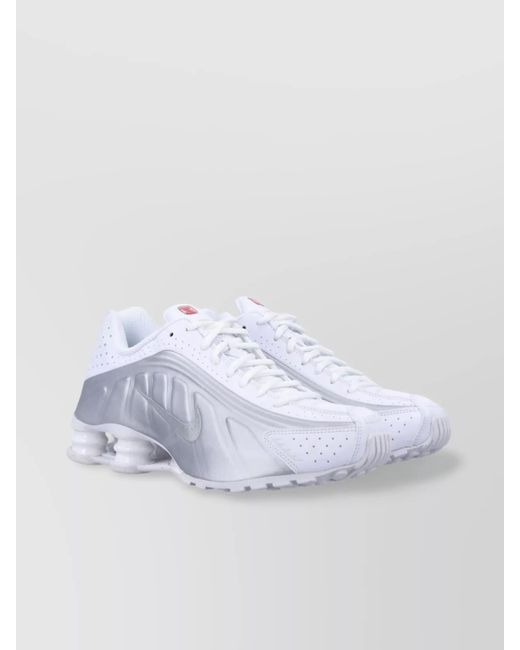 Nike White R4 Shox Sneakers With Mesh Upper And Perforated Design