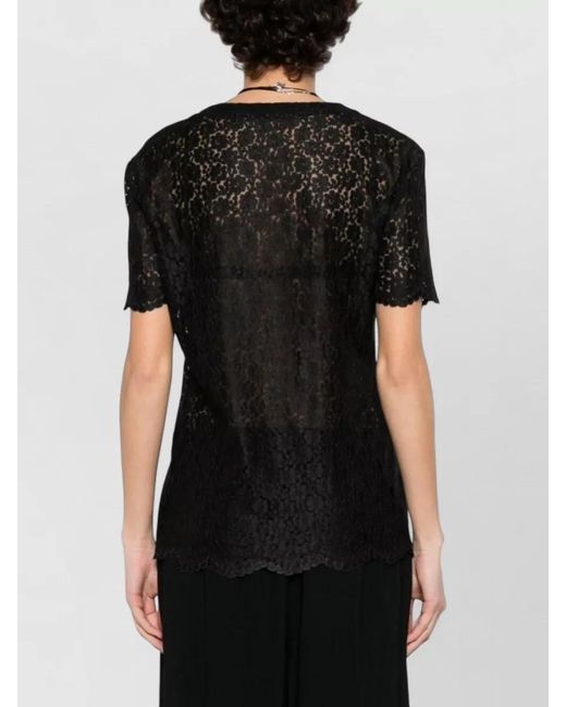 Ermanno Scervino Black Embroidered Lace Trim Short-Sleeve Top