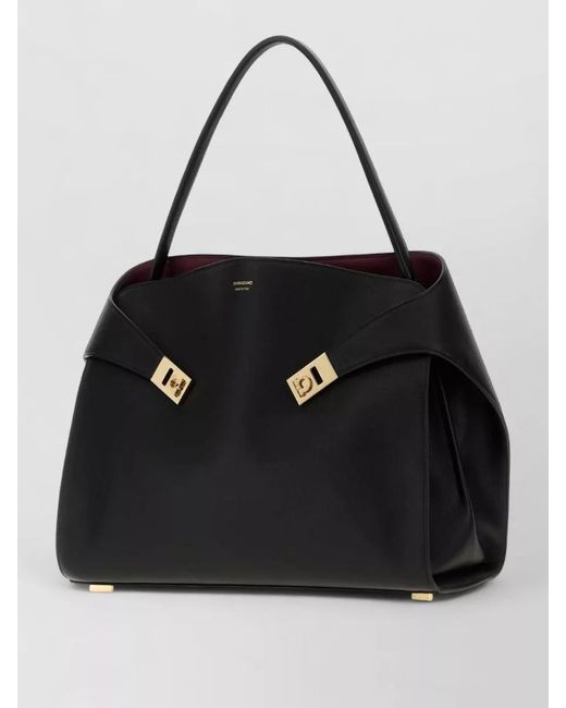 Ferragamo Black Large Leather Hug Shoulder Bag Top Handles