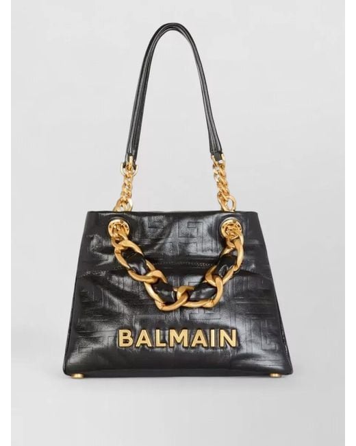 Balmain White 1945 Soft Small Tote Leather Monogram