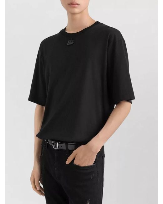 Dolce & Gabbana Black Cotton T-Shirt With Patch for men