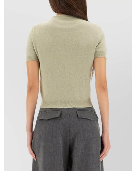 Maison Margiela Green Wool Cropped Crew Neck Knitted Top