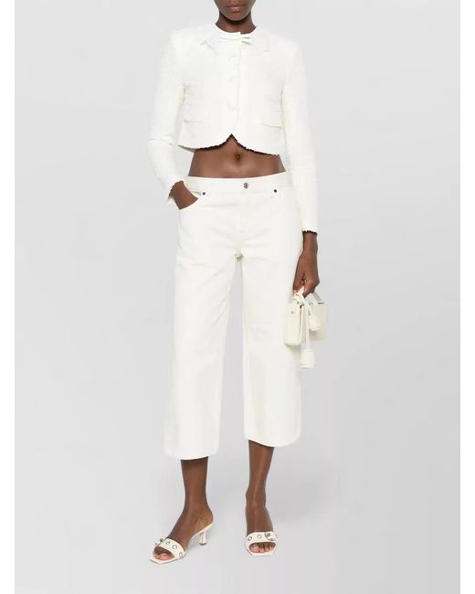 Self-Portrait White Cropped Textured Jacket Bow Detail Pockets