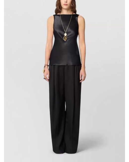 Nina Ricci Black Silk Draped Sleeveless Boat Neck Blouse