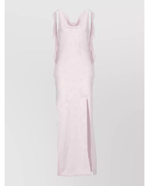 ROTATE BIRGER CHRISTENSEN White Satin Dress Cowl Neckline Sleeveless Ruffle