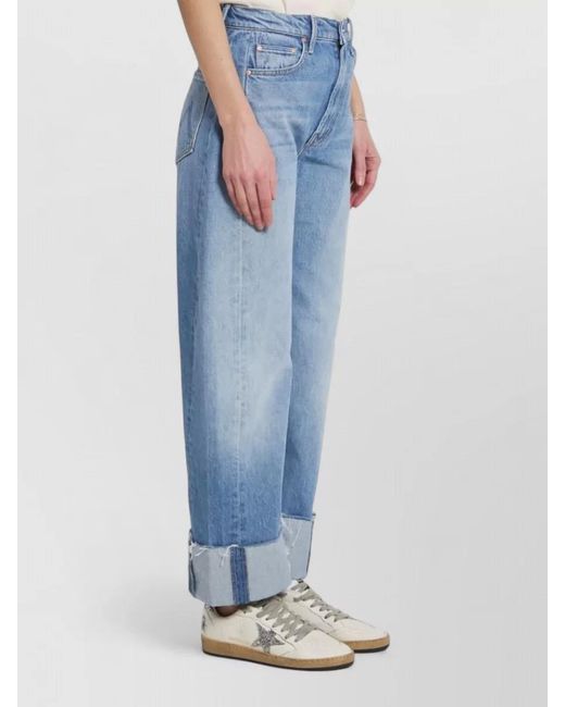 Mother Blue High Waist Wide Leg Ankle Cuff Jeans