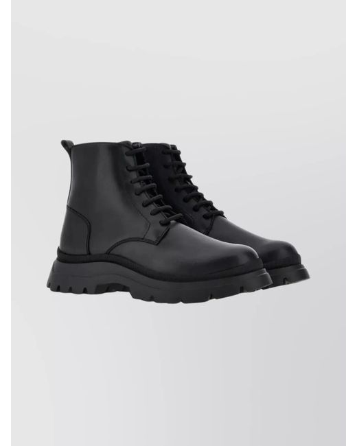 Hogan Black Leather Lace-Up Boots With Zip for men