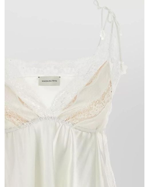 Magda Butrym White Lace V Neck Top Adjustable Straps