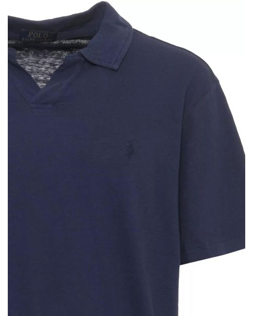 Ralph Lauren Blue Cotton Linen Long Sleeve Polo Shirt for men