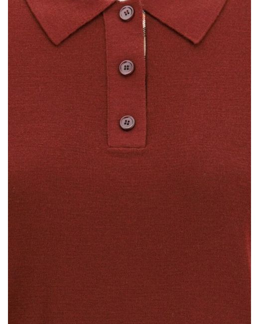 Burberry Red Ribbed Wool Short-Sleeve Polo Shirt