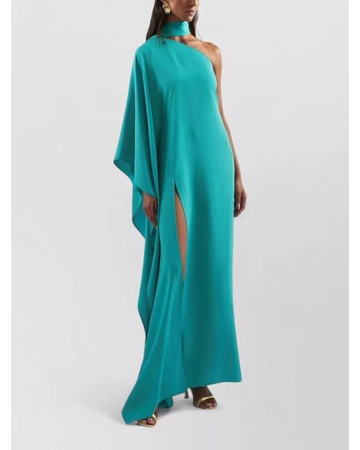 Taller Marmo Blue One-Shoulder Scarf-Neckline Maxi Dress