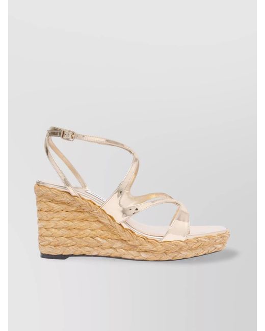 Jimmy Choo Natural Strappy Sandals With Braided Sole And Metallic Finish