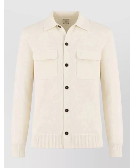 Eleventy Natural Knit Shirt Chest Pockets Ribbed Trims for men