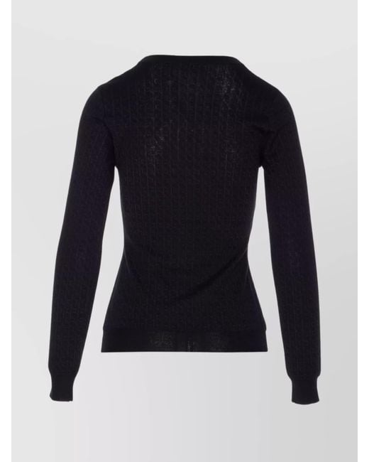 Elisabetta Franchi Blue Logo-Jacquard Long-Sleeve Crew-Neck Jumper