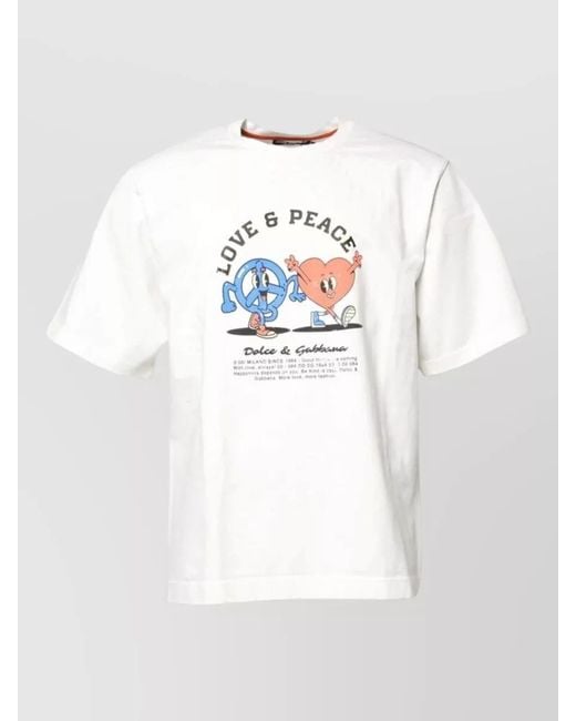 Dolce & Gabbana White Love Peace Message Crew Neck T Shirt for men
