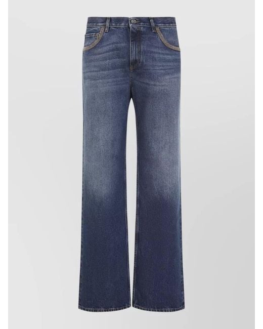 Etro Blue High Waist Wide Leg Denim Trousers for men