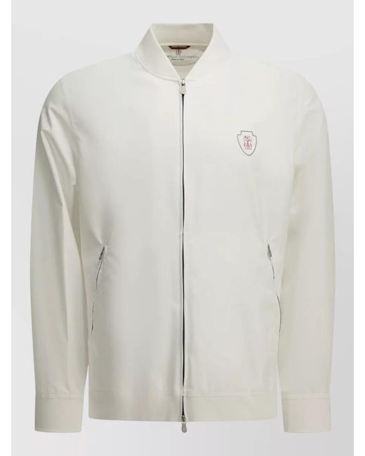 Brunello Cucinelli White Zip-Up Bomber Jacket for men