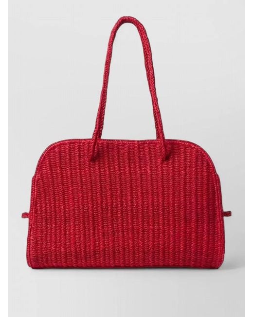 Jacquemus Red Rectangular Tote Bag Woven Texture Handles