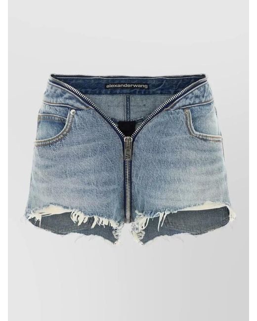 Alexander Wang Blue Denim Shorts Frayed Hem Back Pockets