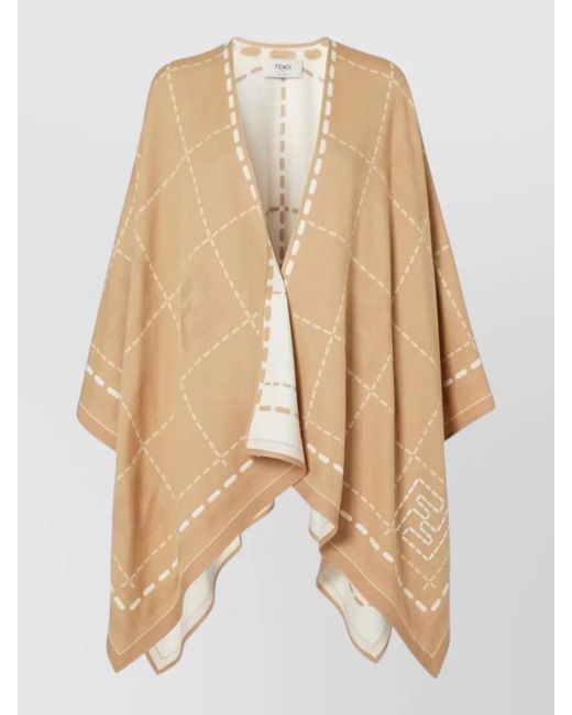 Fendi Natural Virgin Wool Checked Poncho for men