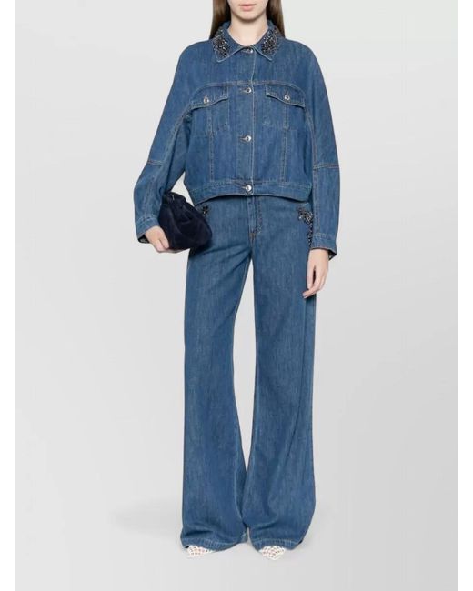 ERMANNO FIRENZE Blue Wide Leg Jeans Crystal Embellished
