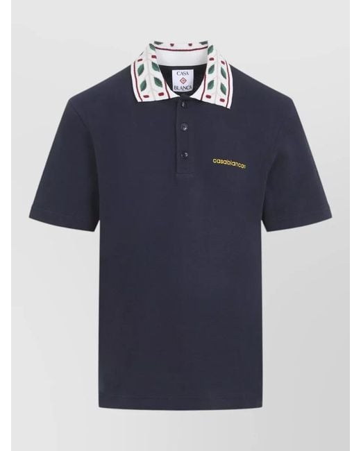 Casablanca Blue Laurel Motif Retro Collar Piqué Polo for men