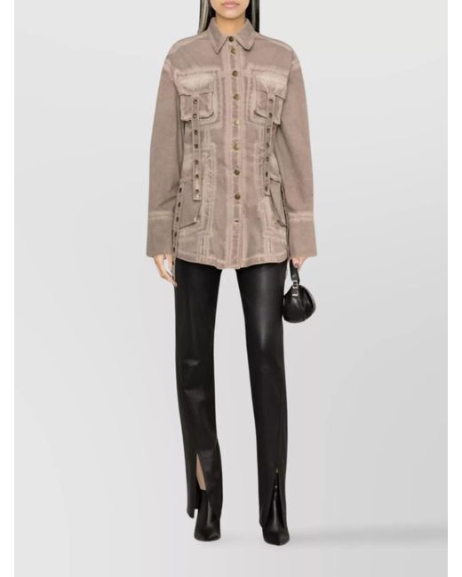 Blumarine Natural Eyelet Denim Fitted Jacket
