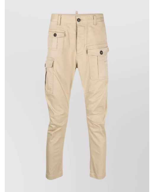 DSquared² Natural Stretch-Cotton Cargo Trousers Multiple Pockets for men