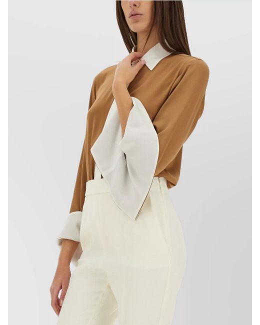 Max Mara Brown Silk Color Block Regular-Fit Blouse