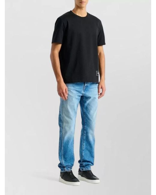 Balmain Black Crew Neck Nylon Silk Blend Top for men