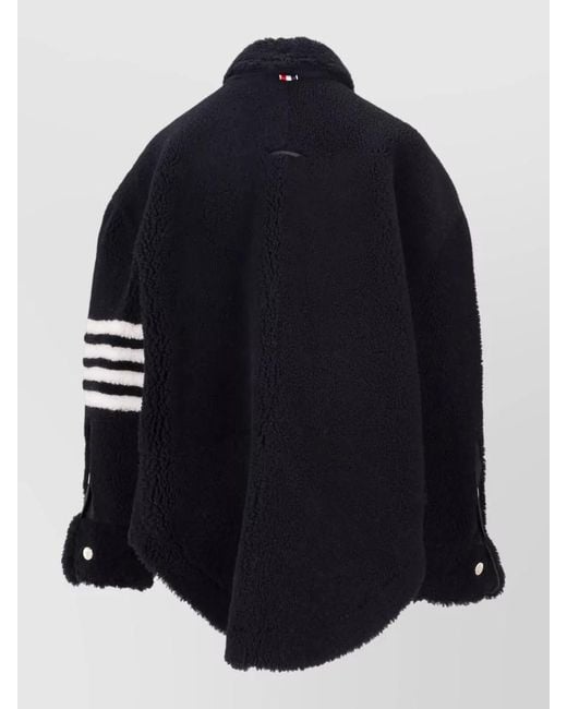 Thom Browne Blue Oversized Shearling Shirt Jacket Four Bar