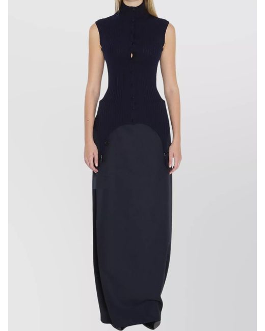 Jean Paul Gaultier Blue Fitted Ribbed Top Featuring Lingerie Garter