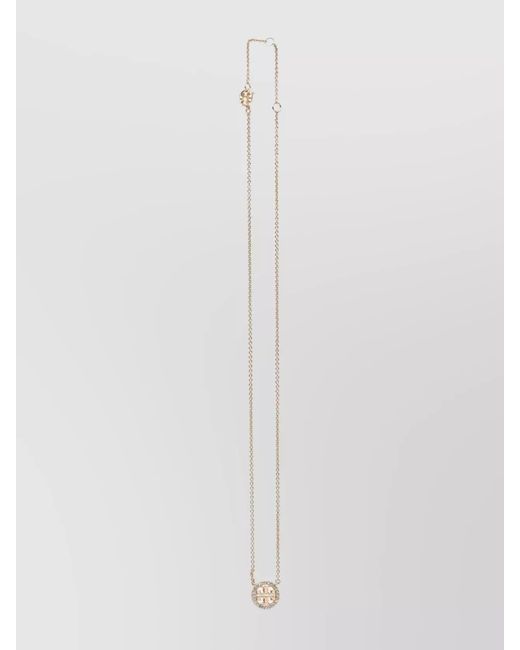 Tory Burch White Brass Miller Necklace Chain Link Circular Pendant