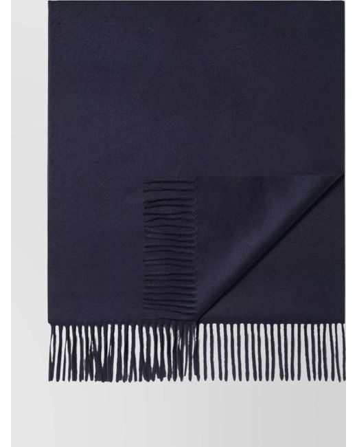 Zegna Blue Soft Brushed Cashmere Scarf With Fringed Edge for men