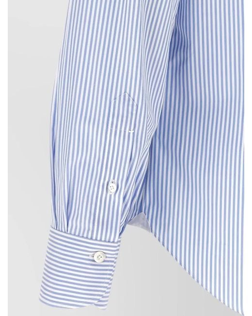 Finamore 1925 Blue Napoli Striped Shirt Button Collar for men